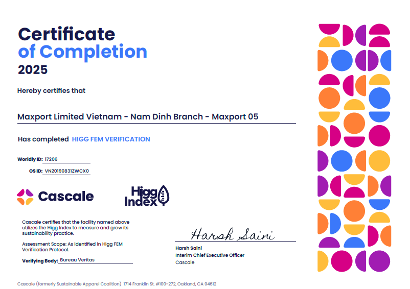 Chứng nhận Higg FEM verification_ Maxport 05